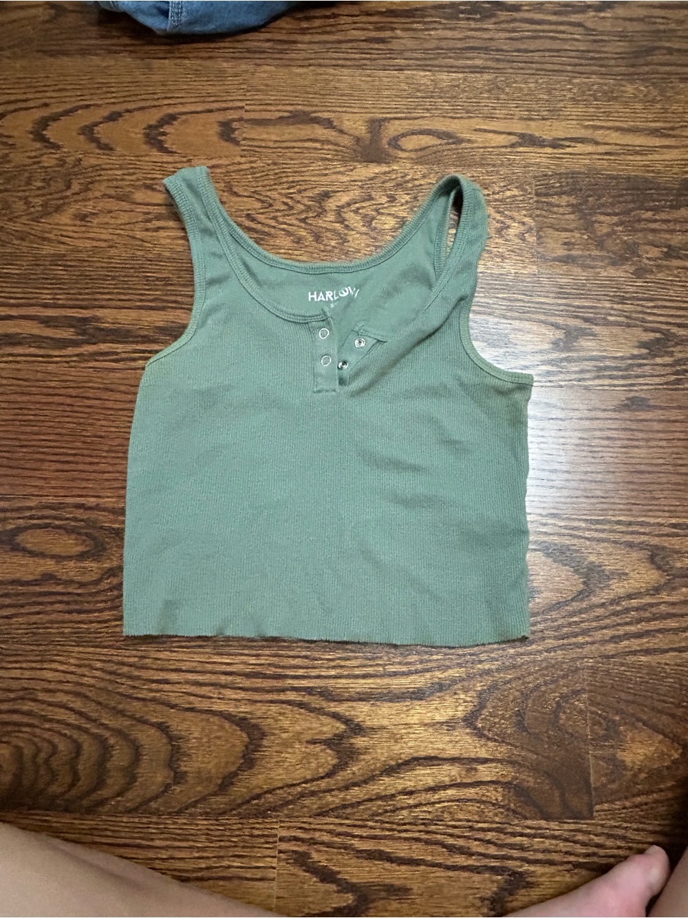 Harlow Olive Ribbed Henley Crop Tank